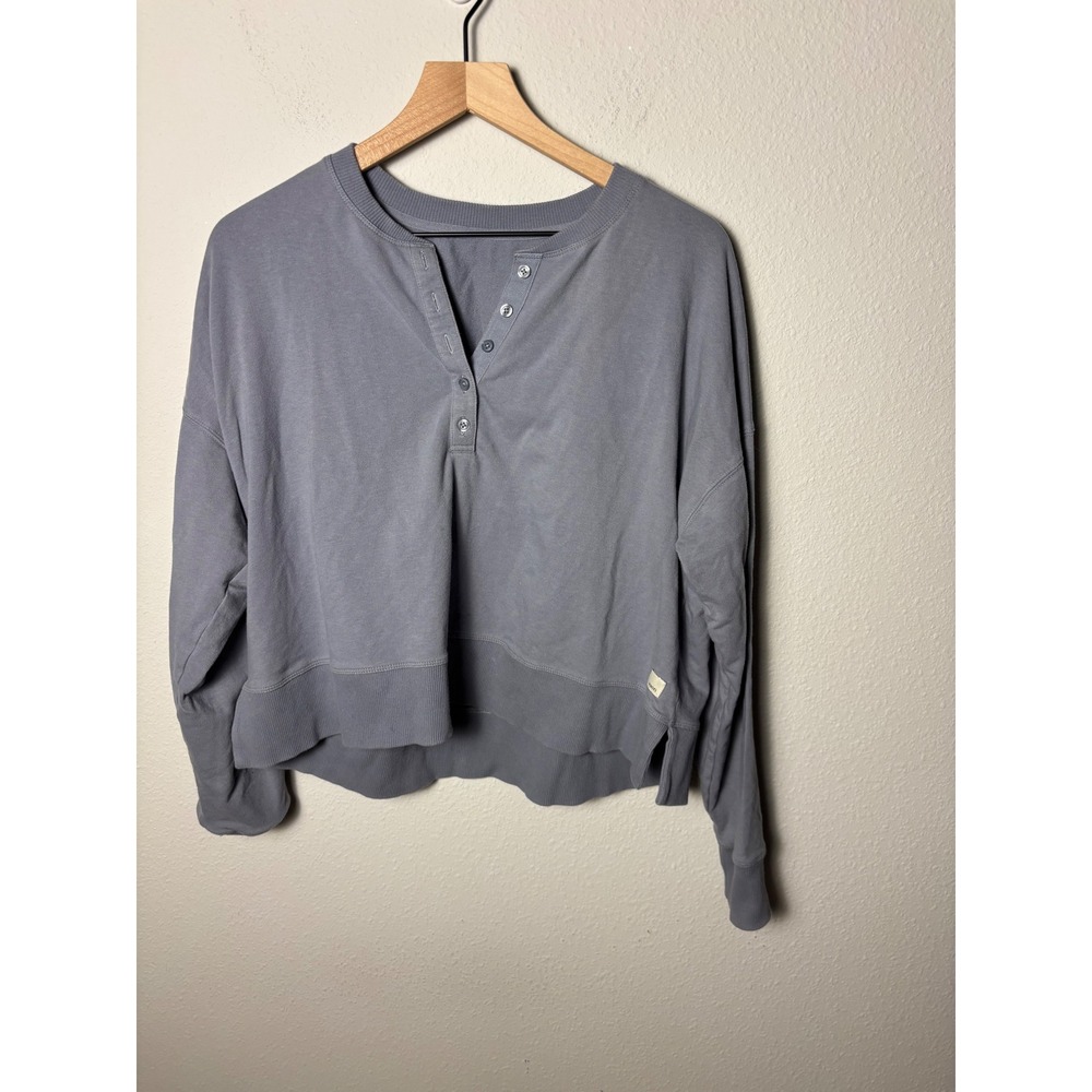 Vuori Laguna Stretch Organic Cotton Henley Sweatshirt Blue Gray XL VW296